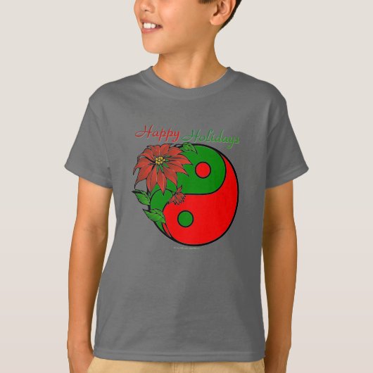 Holiday Yin Yang Poinsettia Green Red T-Shirt (Vorderseite)