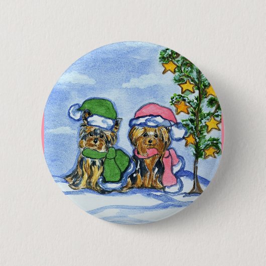 Holiday Yorkshire Terriers Button (Vorderseite)