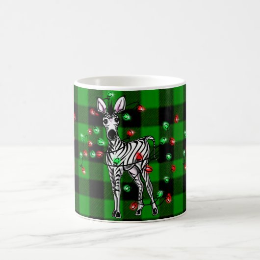 Holiday Zebra, grüner Tartan, blinkende Lichter Kaffeetasse (Mittel)