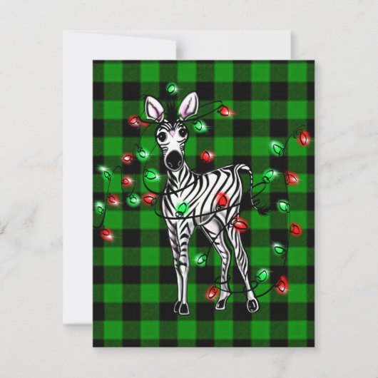 Holiday Zebra, grüner Tartan, blinkende Lichter Mitteilungskarte (Vorderseite)