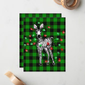 Holiday Zebra, grüner Tartan, blinkende Lichter Mitteilungskarte (Vorderseite/Rückseite Beispiel)