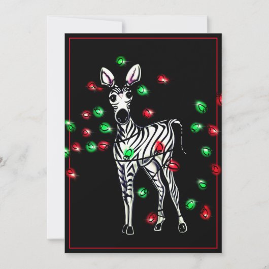 Holiday Zebra, rote, grüne Weihnachtsleuchten Feiertagskarte (Vorderseite)