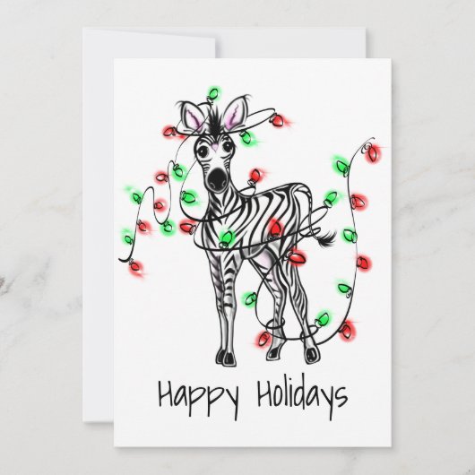 Holiday Zebra, rote, grüne Weihnachtsleuchten Feiertagskarte (Vorderseite)