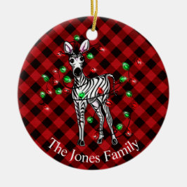 Holiday Zebra, roter Tartan, blinkende Lichter Keramik Ornament