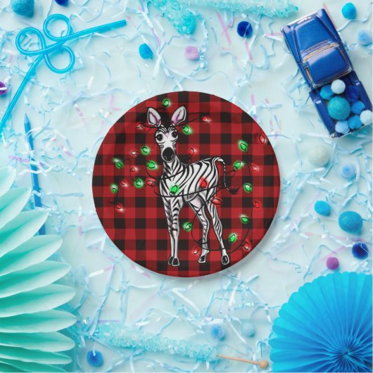 Holiday Zebra, roter Tartan, blinkende Lichter Pappteller (Party)
