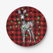 Holiday Zebra, roter Tartan, blinkende Lichter Pappteller (Vorderseite)
