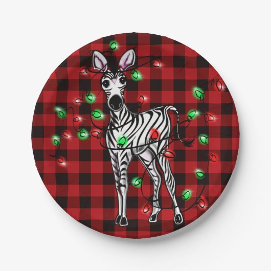 Holiday Zebra, roter Tartan, blinkende Lichter Pappteller (Vorderseite)