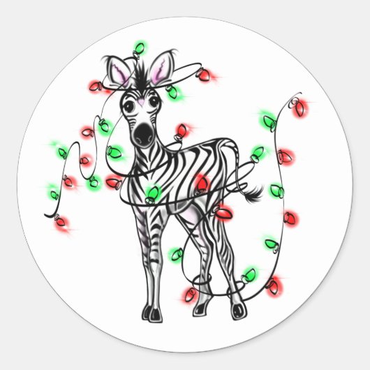 Holiday Zebra, roter Tartan, blinkende Lichter Runder Aufkleber (Vorderseite)