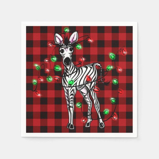 Holiday Zebra, roter Tartan, blinkende Lichter Serviette (Vorderseite)