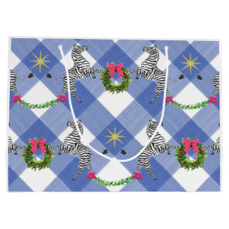 Holiday Zebras Blue Kariert Große Geschenktüte