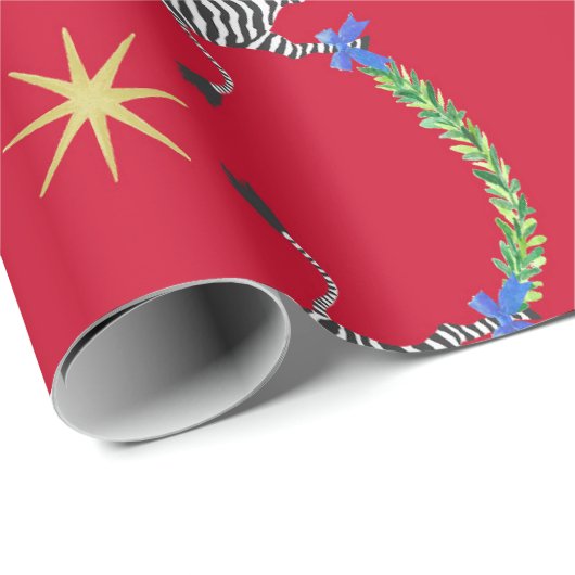 Holiday Zebras in Rot Geschenkpapier (Rolleneckpunkt)