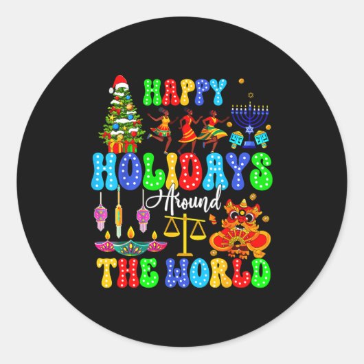 Holidays Around World Xmas Hanukkah Kwanzaa Diwali Runder Aufkleber (Vorderseite)