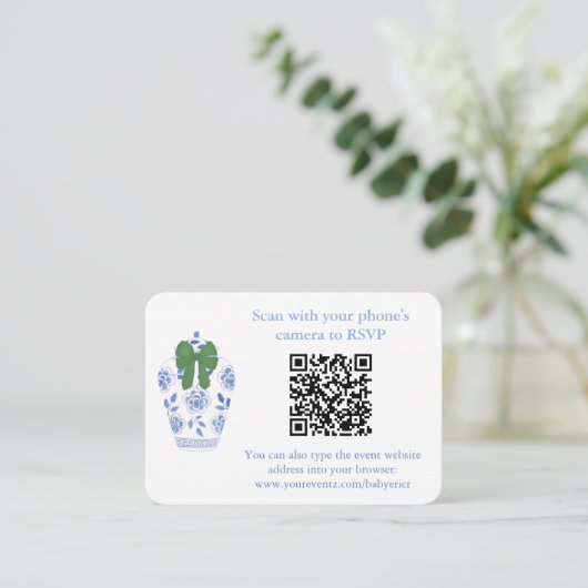 Holidays Blue Green Chinoiserie QR-Code Begleitkarte (Stehend Vorderseite)