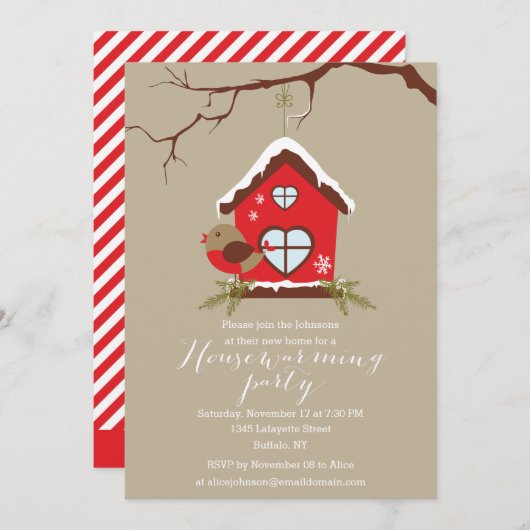 Holidays Robin Housewarming Party Einladung (Vorne/Hinten)