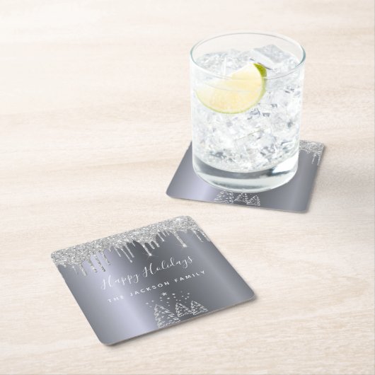 Holidays xmas silver glitter forest trees rechteckiger pappuntersetzer (Vor Ort)