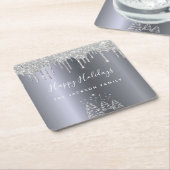 Holidays xmas silver glitter forest trees rechteckiger pappuntersetzer (angewinkelt)