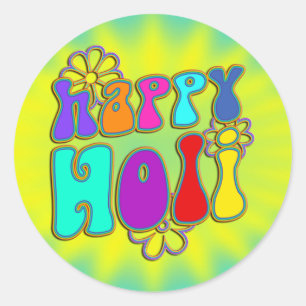 holiES - GLÜCKLICHE HOLI-farbige Kontur Blume 1 Runder Aufkleber