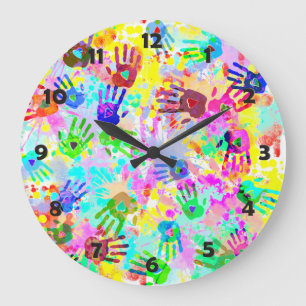 holiES - Hände spritzen farbiges Grunge Muster 2 Große Wanduhr