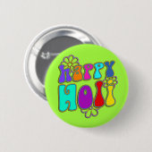 holiES - HAPPY HOLI farbige Kontur Blume 1 Button (Vorne & Hinten)