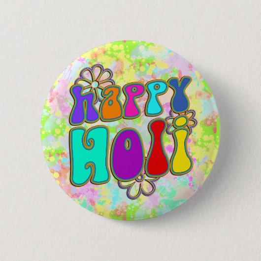 holiES - HAPPY HOLI farbige Kontur Blume 1 Button (Vorderseite)