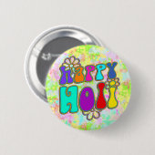 holiES - HAPPY HOLI farbige Kontur Blume 1 Button (Vorne & Hinten)