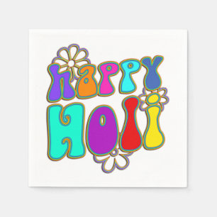holiES - HAPPY HOLI farbige Kontur Blume 1 Serviette