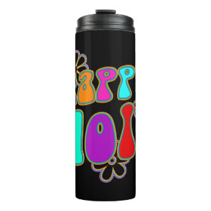 holiES - HAPPY HOLI farbige Kontur Blume 1 Thermosbecher