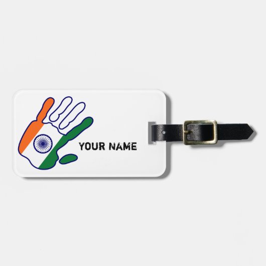holiES - India Flag Hand + Ihr Name Gepäckanhänger (Vorderseite horizontal)