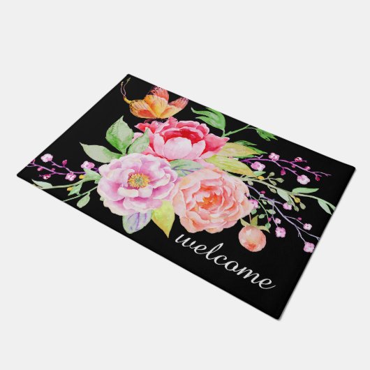 holiES - Wasserfarbene Frühlingsblumen Bouquet 2 Fußmatte (Schrägansicht)