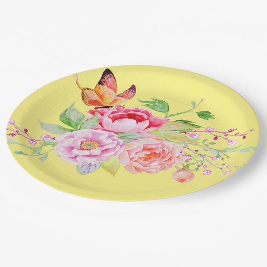 holiES - Wasserfarbene Frühlingsblumen Bouquet 2 Pappteller (Schrägansicht)