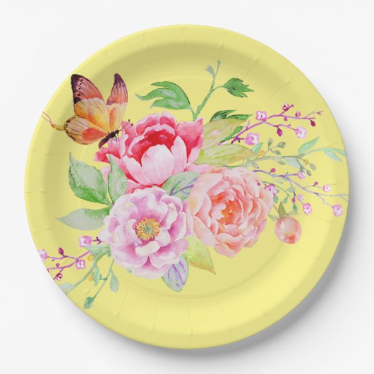 holiES - Wasserfarbene Frühlingsblumen Bouquet 2 Pappteller (Vorderseite)