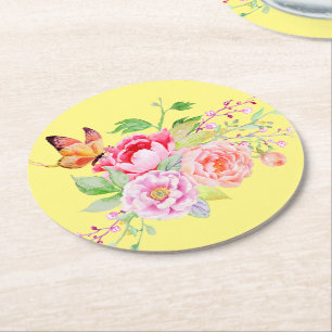 holiES - Wasserfarbene Frühlingsblumen Bouquet 2 Runder Pappuntersetzer