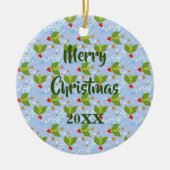 Holingrünen Schnee und Sterne Muster Keramik Ornament (Vorne)