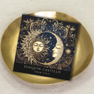 Holistic Celestial Gold Sun Moon Black Quadratische Visitenkarte