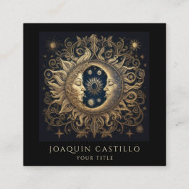 Holistic Celestial Gold Sun Moon Black Quadratische Visitenkarte
