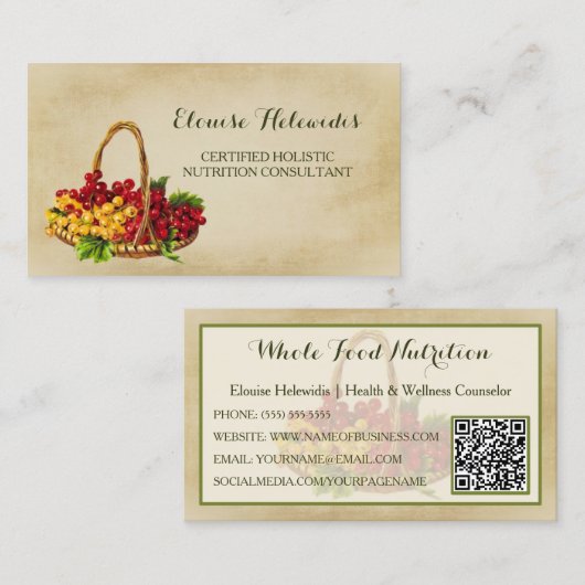 Holistic Nutrition Consultant Fruit Basket QR Code Visitenkarte (Vorne/Hinten)
