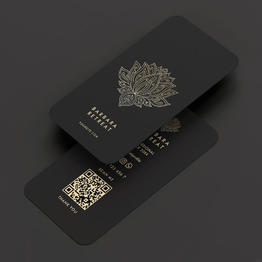 Holistic Wellness Coach Black Imitats Gold Lotus Visitenkarte