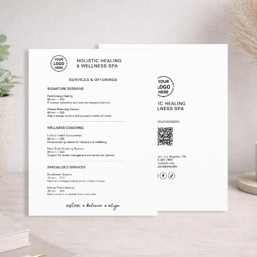 Holistic Wellness Services Minimalist Menu Flyer