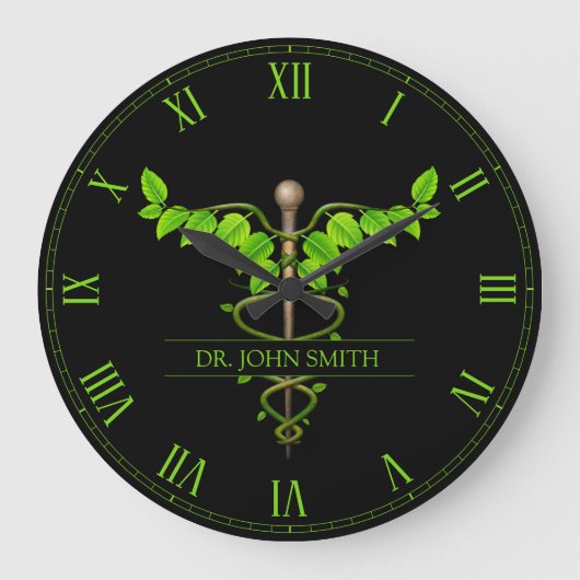 Holistische Alternative Medical Caduceus Green Blä Große Wanduhr (Vorderseite)