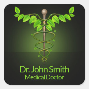 Holistische Alternative Medical Caduceus Green Blä Quadratischer Aufkleber