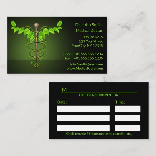 Holistische Alternative Medical Caduceus Green Blä Terminkarte (Vorne/Hinten)
