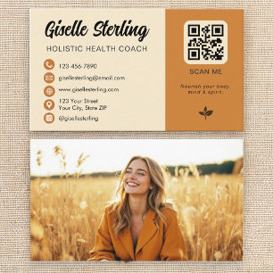 Holistischer Gesundheitscoach Gelborange QR-Foto Visitenkarte