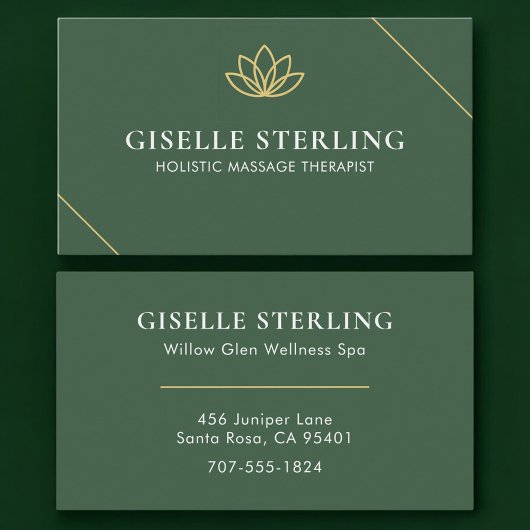 Holistischer Massagetherapeut Grün Gold Visitenkarte