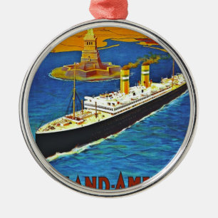 Holland-America-Linie Vintage-Reiseposter Silbernes Ornament