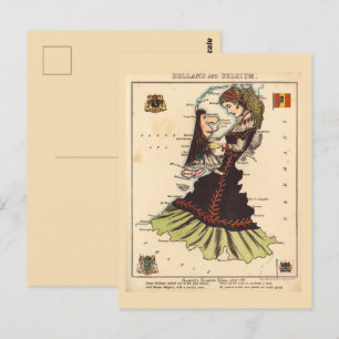 Holland Belgium Pictorial maps Vintag Postcard Postkarte
