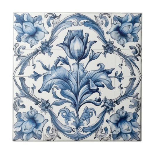 Holland Blue Tulip Pattern Fliese (Vorderseite)