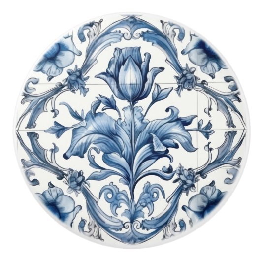 Holland Blue Tulip Pattern Keramikknauf (Vorderseite)