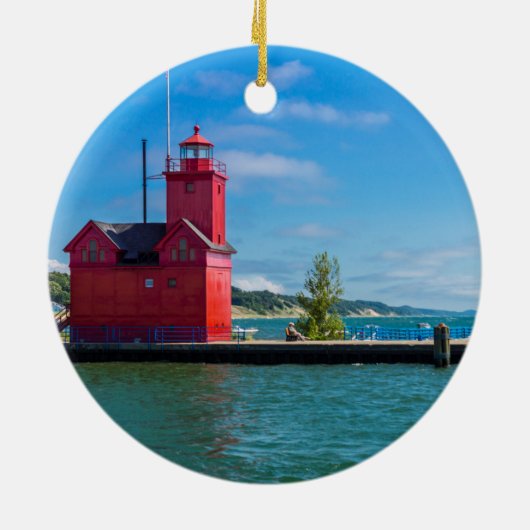 Holland Harbor Lighthouse Keramik Ornament (Hinten)
