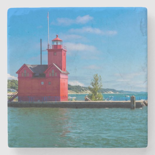 Holland Harbor Lighthouse Steinuntersetzer (Vorderseite)