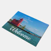 Holland Harbor Lighthouse Willkommen Doormat Fußmatte (Schrägansicht)